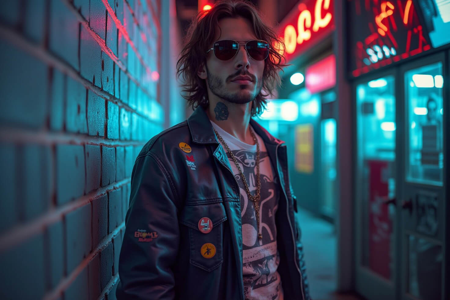 Persona usando una playera de banda icónica con estilo rockero y urbano, combinada con jeans rotos y botas, mostrando la fusión de moda rockera y streetwear en un fondo urbano.