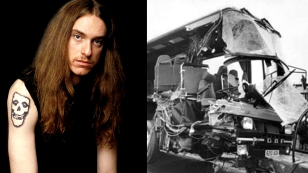 Fotografía del accidente de autobús en Suecia donde falleció Cliff Burton.